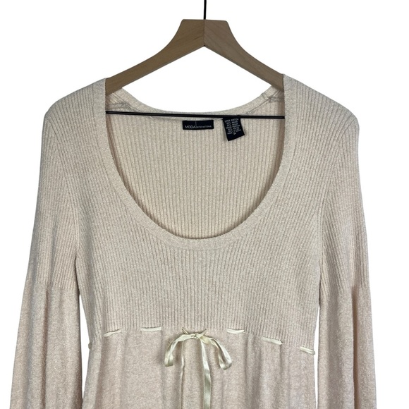 MODA INTL Y2K Babydoll Soft Chenille Scoop Neck Sweater Top Cream M Coquette - Picture 4 of 9